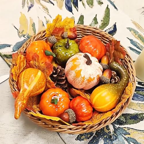 winemana 50pcs Fall Pumpkins Decor Set, Mini Artificial Gourd Fall Leaves Acorns Decorations for Home, Fall Centerpieces for Tables, Thanksgiving Vase Filler, Harvest Farmhouse Table Tiered Tray Set