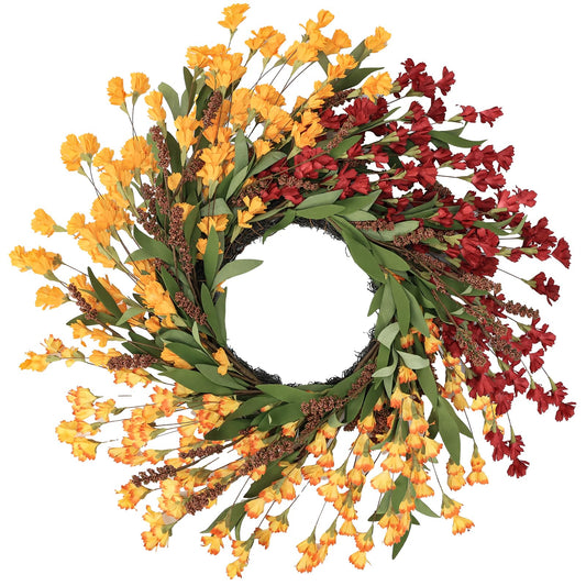 CHEAWRTZ 24'' Fall Wreaths for Front Door,Autumn Wreath,Fall Door Wreath,Spring Wreath,Fall Decorations for Home Window Wall Porch Farmhouse Wedding Home Decor Fall Wreath (Red+Orange+Light Orange)